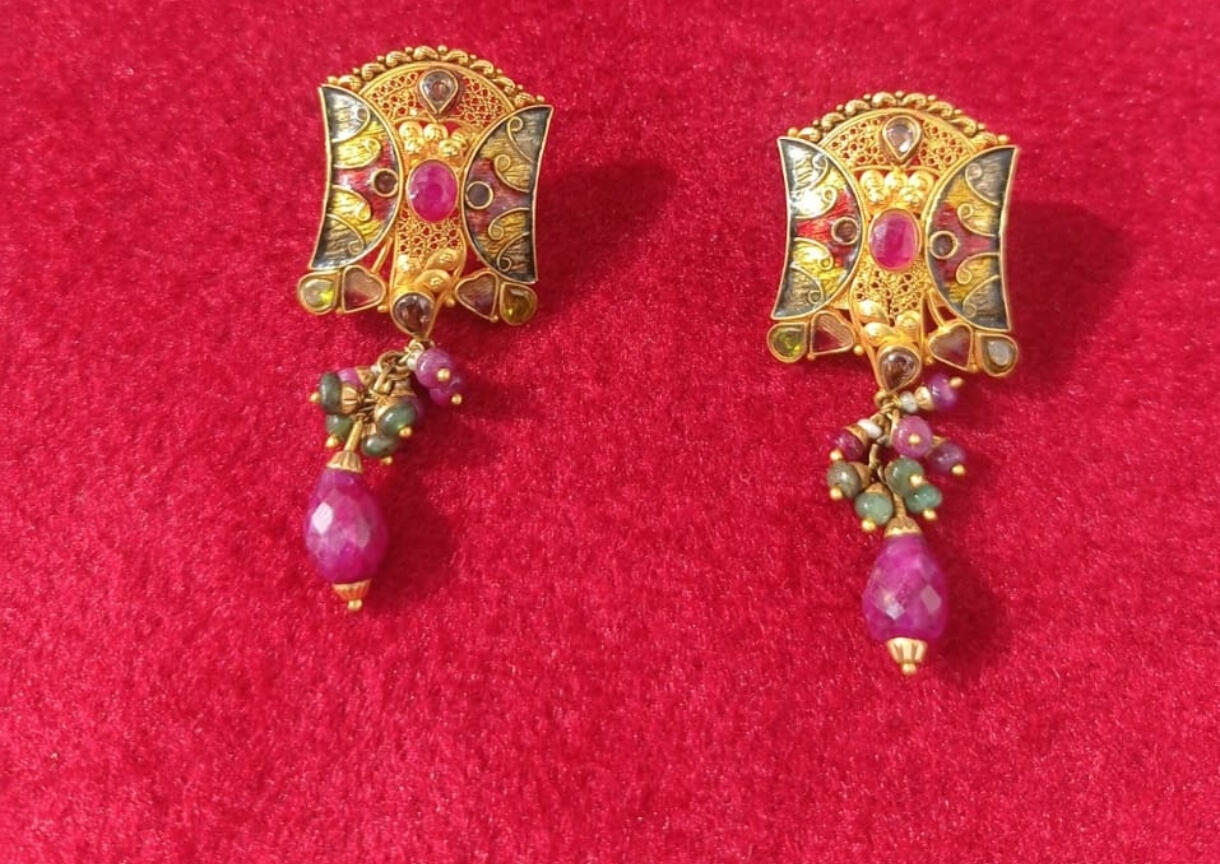 “Designer stone earrings (झाला) with elegant finish ✨ Stylish daily wear and party wear jewellery in Shahjahanpur”